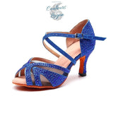 strass bleu - Chaussure Danse Latine Souple Brillante Talon Haut - Couleurs Lagon
