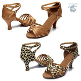 cher clair leopard - Chaussures Danse Latine Pro Satin 5cm - Couleurs Lagon