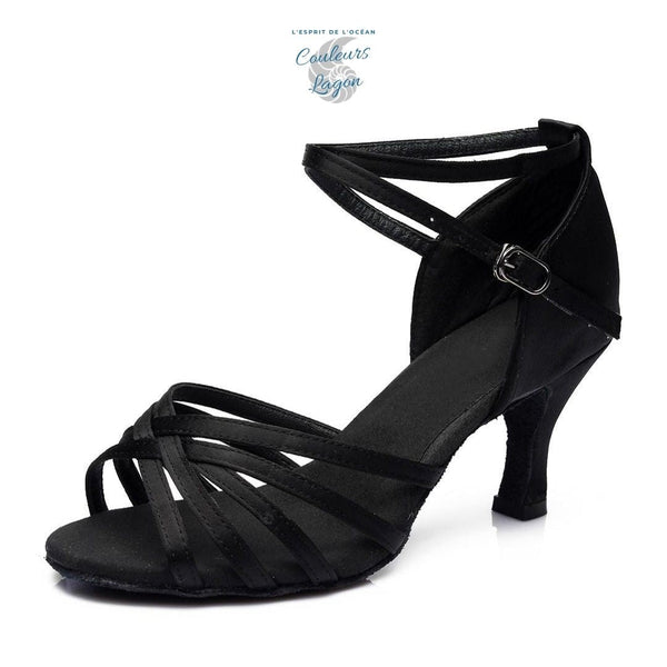 noir - Chaussures Danse Latine Pro Satin 5cm - Couleurs Lagon