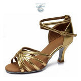 doré - Chaussures Danse Latine Pro Satin 7cm - Couleurs Lagon