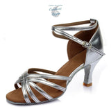 argent - Chaussures Danse Latine Pro Satin 7cm - Couleurs Lagon