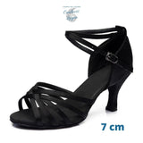 noir 7cm - Chaussures Danse Latine Pro Satin 7cm - Couleurs Lagon