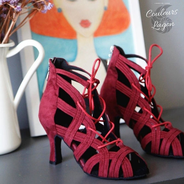 sur étagère - Chaussures Danse Latine Rouge Flannel T5-10cm - Couleurs Lagon