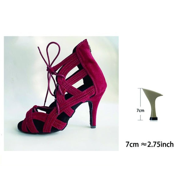 talon cubain 7cm - Chaussures Danse Latine Rouge Flannel T5-10cm - Couleurs Lagon