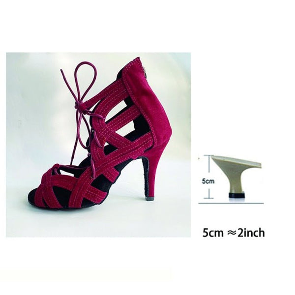 talon cubain 5cm - Chaussures Danse Latine Rouge Flannel T5-10cm - Couleurs Lagon