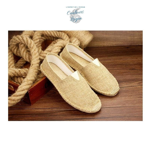 Chaussures de paille et tissu faites à la main - Couleurs Lagon