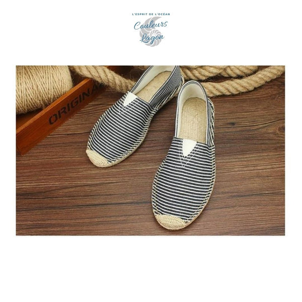 Chaussures de paille et tissu faites à la main - Couleurs Lagon