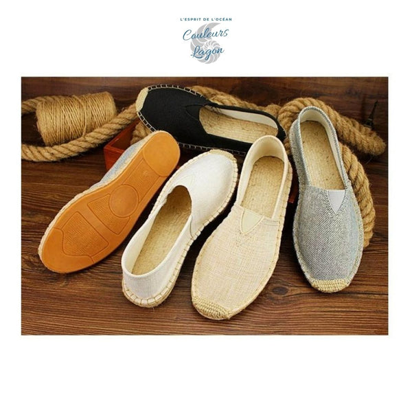 Chaussures de paille et tissu faites à la main - Couleurs Lagon