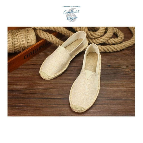 Chaussures de paille et tissu faites à la main - Couleurs Lagon