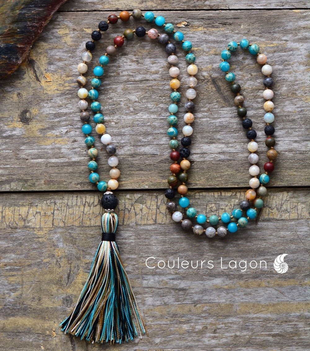 Collier de perles en pierre naturelle Mala Océan - Couleurs Lagon