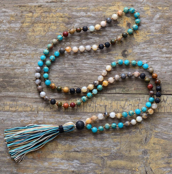 Collier de perles en pierre naturelle Mala Océan - Couleurs Lagon