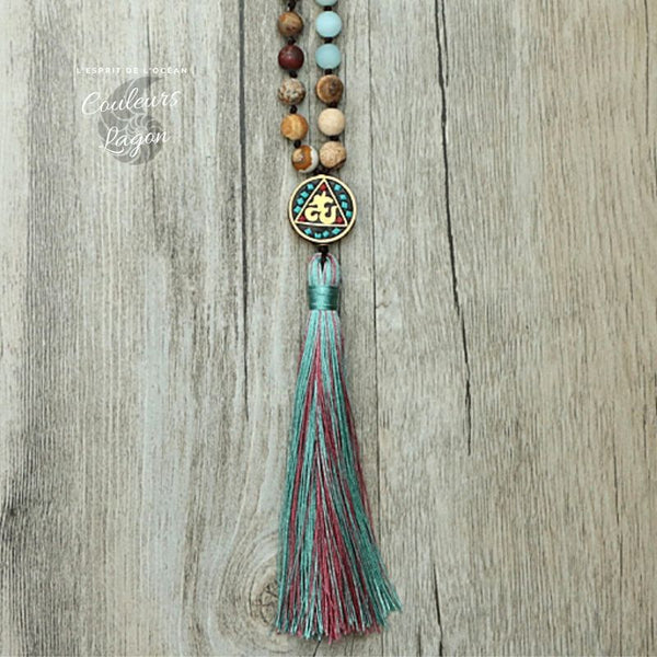 Collier de prière pour femme Mala OM - Couleurs Lagon
