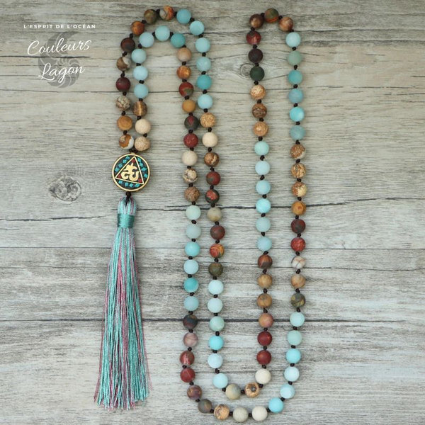 Collier de prière pour femme Mala OM - Couleurs Lagon