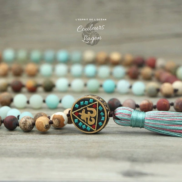 Collier de prière pour femme Mala OM - Couleurs Lagon