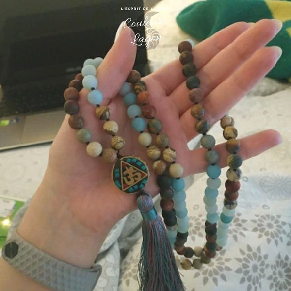 Collier de prière pour femme Mala OM - Couleurs Lagon
