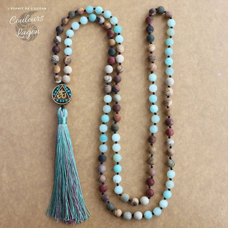 Collier de prière pour femme Mala OM - Couleurs Lagon