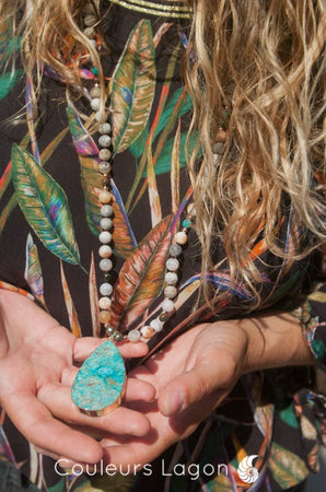 Collier Pendentif Goutte d'Eau Mala Océan - Couleurs Lagon