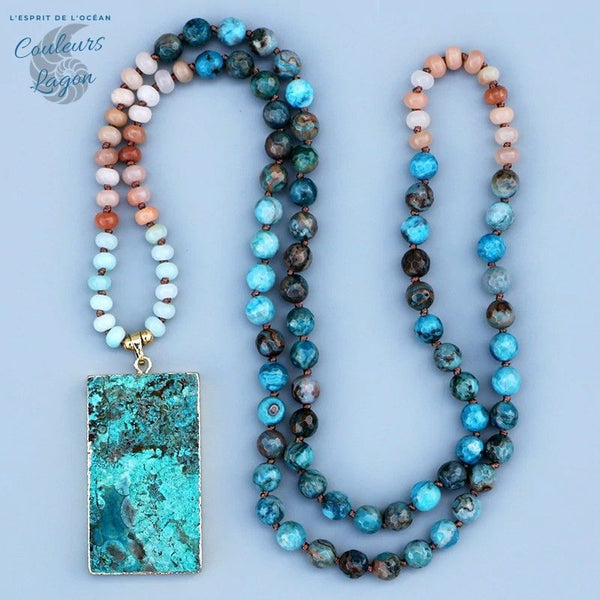 Collier Pendentif Mala en pierre Océan Couleurs Lagon - Couleurs Lagon
