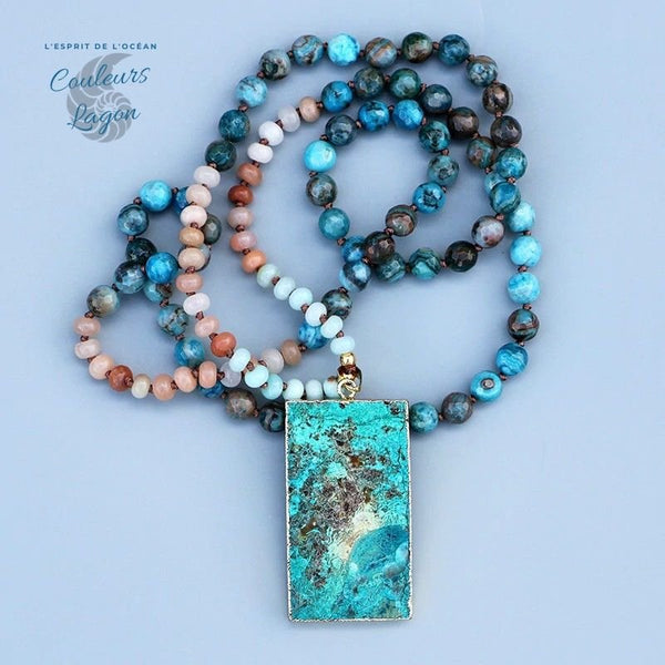 Collier Pendentif Mala en pierre Océan Couleurs Lagon - Couleurs Lagon
