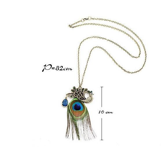 Collier Pendentif Plume de Paon Océan - Couleurs Lagon