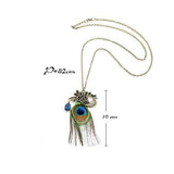 Collier Pendentif Plume de Paon Océan - Couleurs Lagon