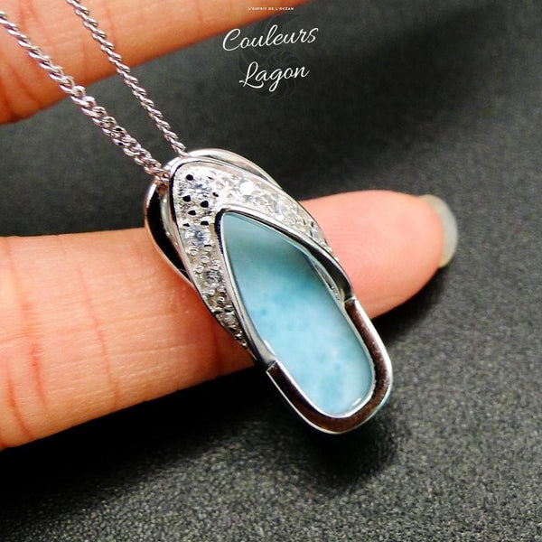 Collier Pendentif Tong Argent 925 Larimar - Couleurs Lagon