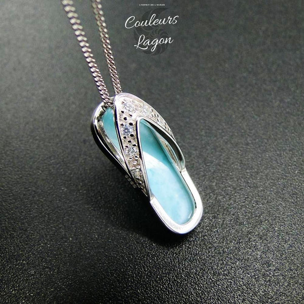 Collier Pendentif Tong Argent 925 Larimar - Couleurs Lagon