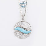 Collier Pendentif Vague Argent s925 et Larimar - Couleurs Lagon