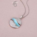 Collier Pendentif Vague Argent s925 et Larimar - Couleurs Lagon
