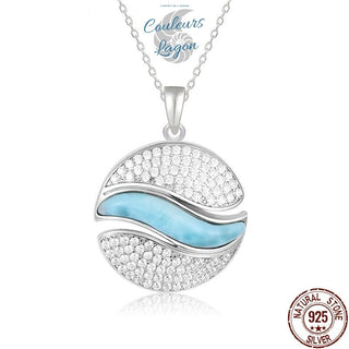 Collier Pendentif Vague Argent s925 et Larimar - Couleurs Lagon