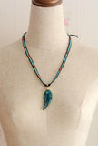 Collier Pierre Et Cuir Naturel Feuille Lagoon Océan - Couleurs Lagon