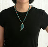 Collier Pierre Et Cuir Naturel Feuille Lagoon Océan - Couleurs Lagon