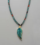 Collier Pierre Et Cuir Naturel Feuille Lagoon Océan - Couleurs Lagon