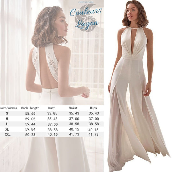 Combi Pantalon décontracté classe à dos nu en V profond ANGEL - Couleurs Lagon