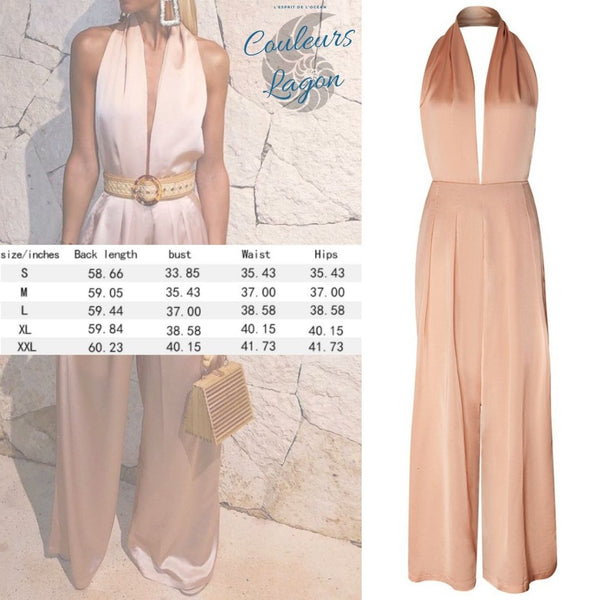 Combi Pantalon décontracté classe à dos nu en V profond ROSY - Couleurs Lagon