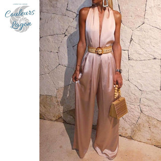 Combi Pantalon décontracté classe à dos nu en V profond ROSY - Couleurs Lagon