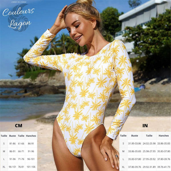Combi Surf Manches Longues Dos Nu Push-Up BLANC COCOTIER - Couleurs Lagon - tailles