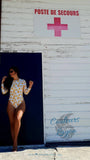 Combi Surf Manches Longues Dos Nu Push-Up BLANC COCOTIER - Couleurs Lagon - poste de secours IS