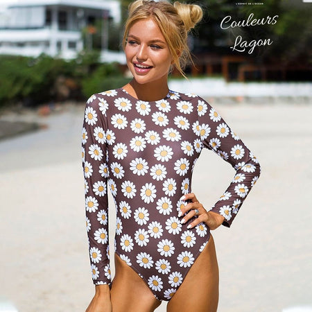 Combi Surf Manches Longues Dos Nu Push-Up CAMOMILLE - Couleurs Lagon - avant