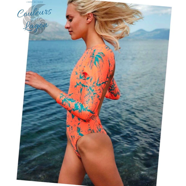 Combi Surf Manches Longues Dos Nu Push-Up REVE ORANGE - Couleurs Lagon
