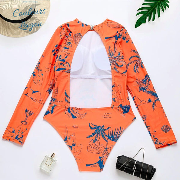 Combi Surf Manches Longues Dos Nu Push-Up REVE ORANGE - Couleurs Lagon
