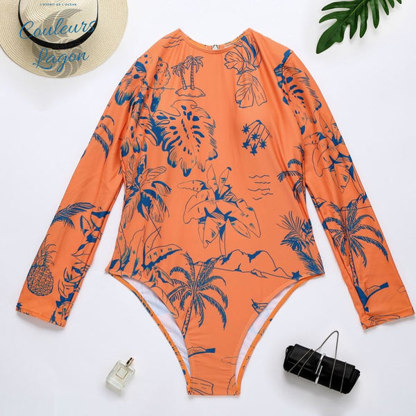 Combi Surf Manches Longues Dos Nu Push-Up REVE ORANGE - Couleurs Lagon