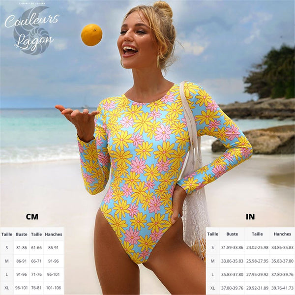 Combi Surf Manches Longues Dos Nu Push-Up TUTTI FRUTTI - Couleurs Lagon - autre modele jaune floral