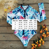Combi Surf Manches Longues Monokini BLEU MONSTERA - Couleurs Lagon - tailles