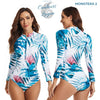 Combi Surf Manches Longues Push-Up Bleu Floral Palmier MONSTERA 2 - Couleurs Lagon