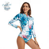 Combi Surf Manches Longues Push-Up Bleu Floral Palmier MONSTERA 2 - Couleurs Lagon - avant droit