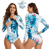Combi Surf Manches Longues Push-Up Bleu Floral Palmier MONSTERA - Couleurs Lagon - avant et dos
