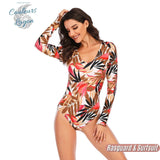 Combi Surf Manches Longues Push-Up Dos Nu Floral Blanc HELICONIA - Couleurs Lagon - avant