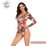 Combi Surf Manches Longues Push-Up Dos Nu Floral Blanc HELICONIA - Couleurs Lagon - avant gauche