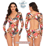 Combi Surf Manches Longues Push-Up Dos Nu Floral Blanc HELICONIA - Couleurs Lagon - avant et dos